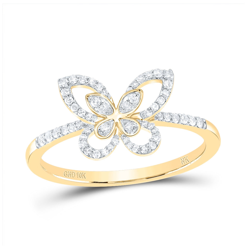 10kt Yellow Or White Or Rose Gold 1/5 Ctw Dia Nk Butterfly Fashion Ring