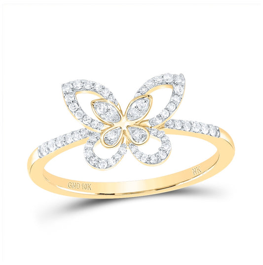 10kt Yellow Or White Or Rose Gold 1/5 Ctw Dia Nk Butterfly Fashion Ring