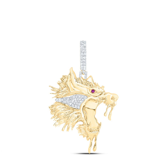 10kt Yellow Gold 7/8 Ctw Diamond Nk Wolf Mens Charm