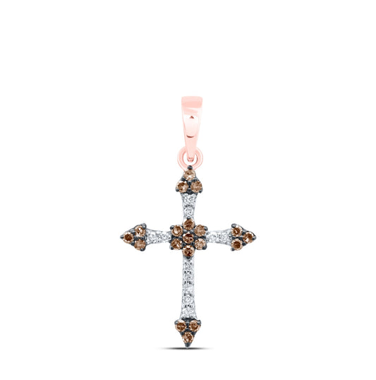 10kt Rose Gold 1/6ctw Diamond Nk Cognac Cross Pendant