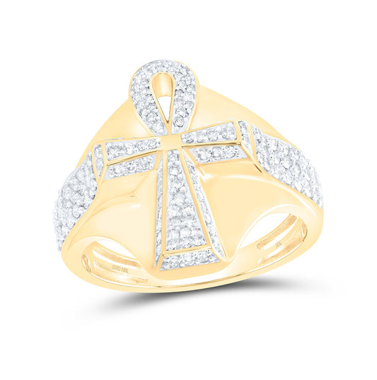 10kt Yellow Gold 3/4ctw Diamond Nk Ankh Mens Ring