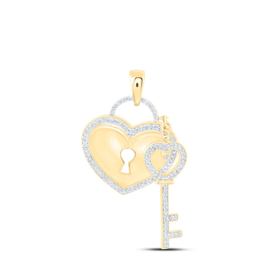 10kt Yellow Gold 5/8ctw Diamond Nk Love Lock And Key Pendant