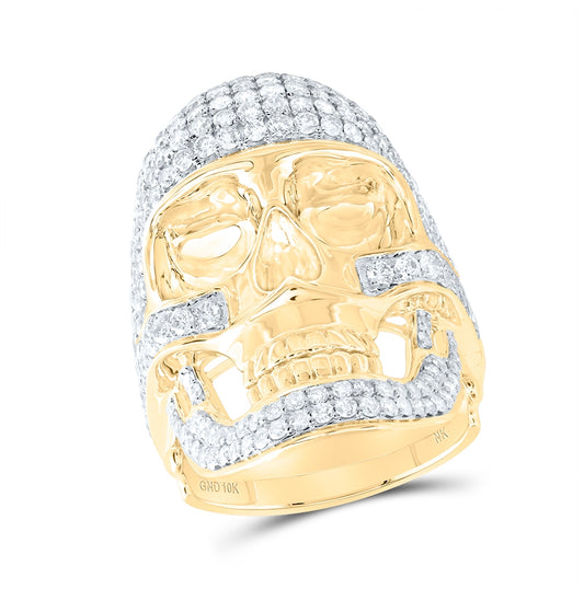 10kt Yellow Gold 3 1/2ctw Diamond Nk Skull Mens Ring