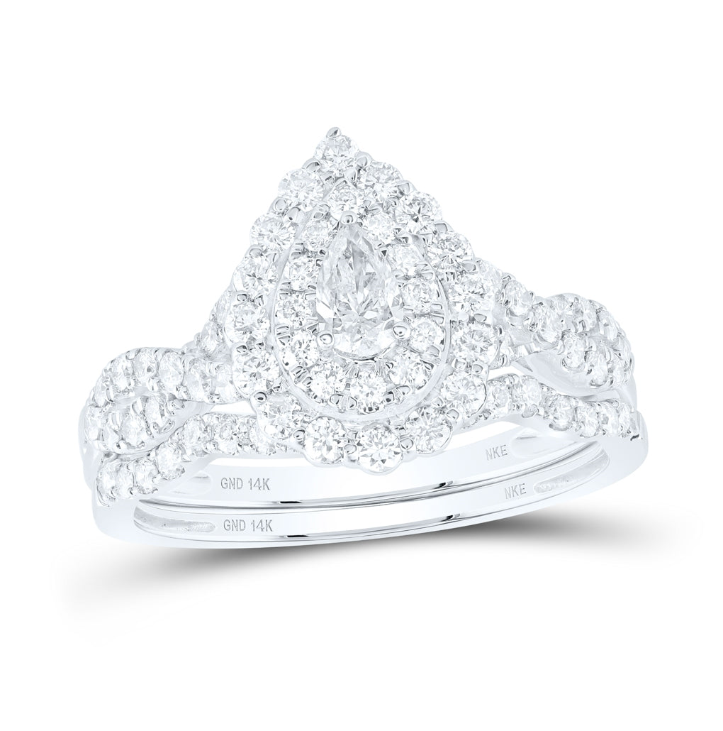 14kt Yellow Or White Gold 1ctw Diamond Nke 1/5ct-cpear Bridal Set Double Halo