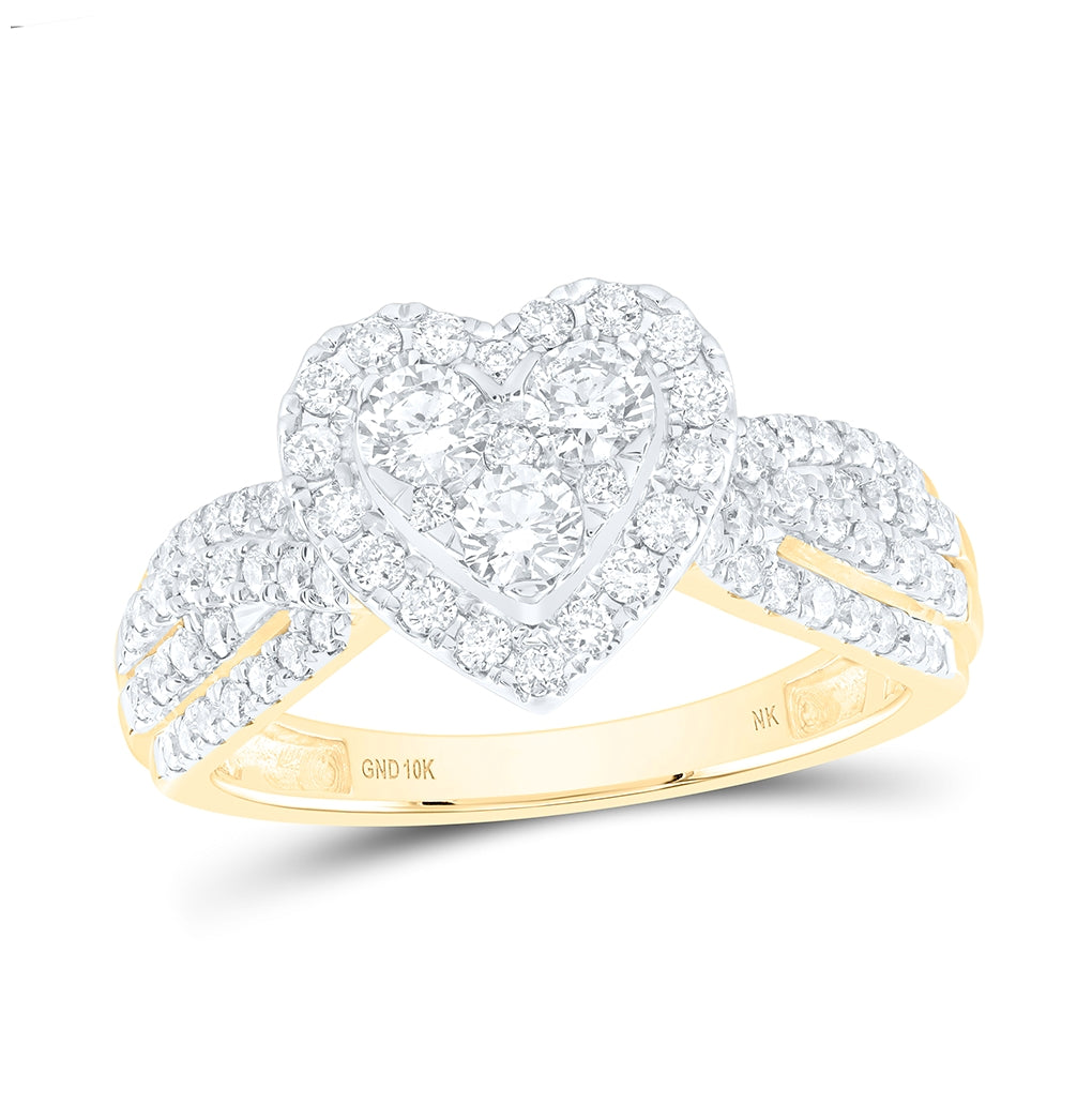 10K Yellow Or White Gold 1ctw Diamond Nk Heart Fashion Ring