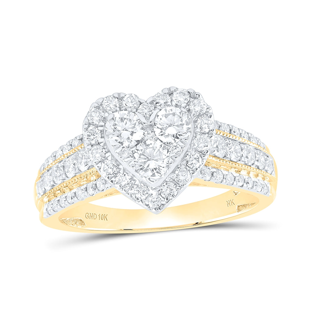 10K Yellow Or White Gold 1ctw Diamond Nk Heart Fashion Ring