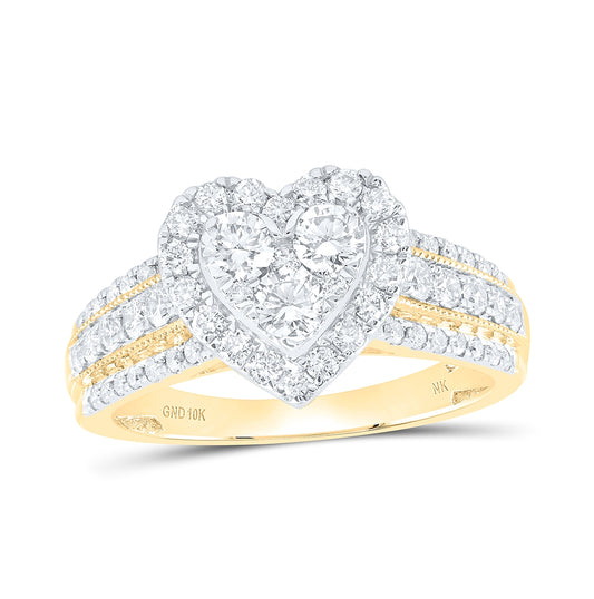 10K Yellow Or White Gold 1ctw Diamond Nk Heart Fashion Ring