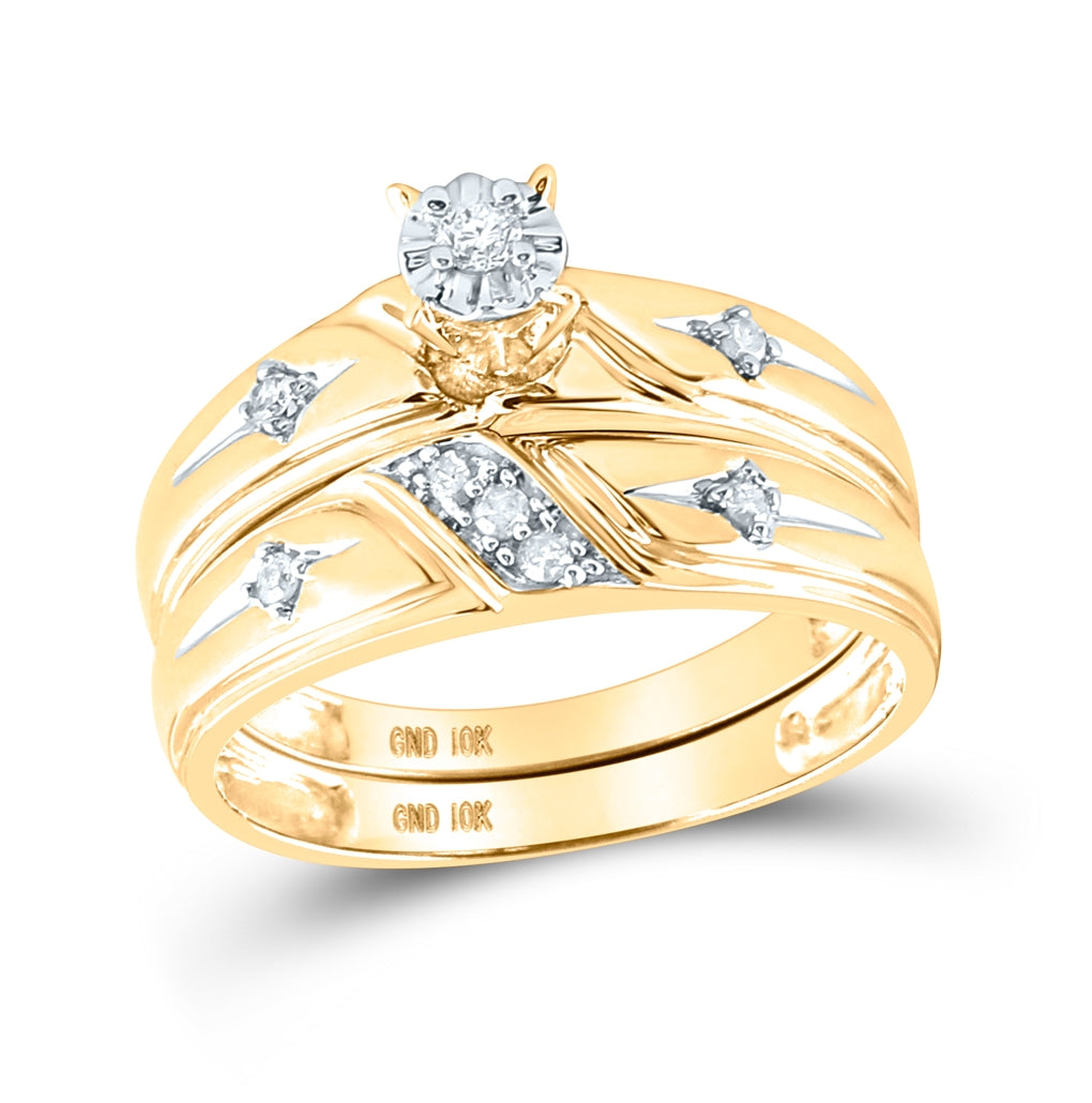 10K Yellow Gold His Hers Round Diamond Cross Matching Wedding Set 1/5 Cttw, Womens Size: 5-10, Mens Size: 7-13