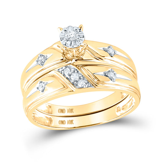 10K Yellow Gold His Hers Round Diamond Cross Matching Wedding Set 1/5 Cttw, Womens Size: 5-10, Mens Size: 7-13