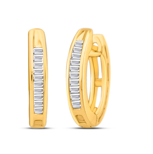 14K White Or Yellow Gold Womens Baguette Diamond Huggie Hoop Earrings