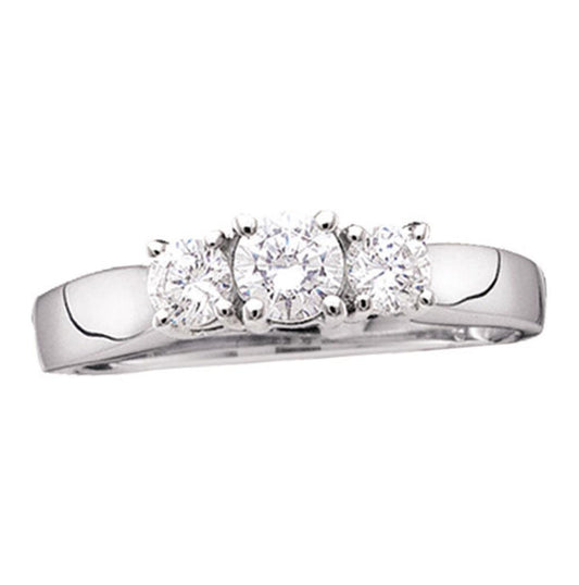 14K White Gold Round Diamond 3-stone Bridal Wedding Engagement Ring 3/4 Cttw, Womens Size: 5-10