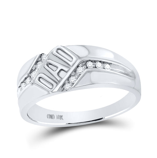 10K White Gold Mens Round Diamond Dad Father Ring 1/8 Cttw, Mens Size: 7-13