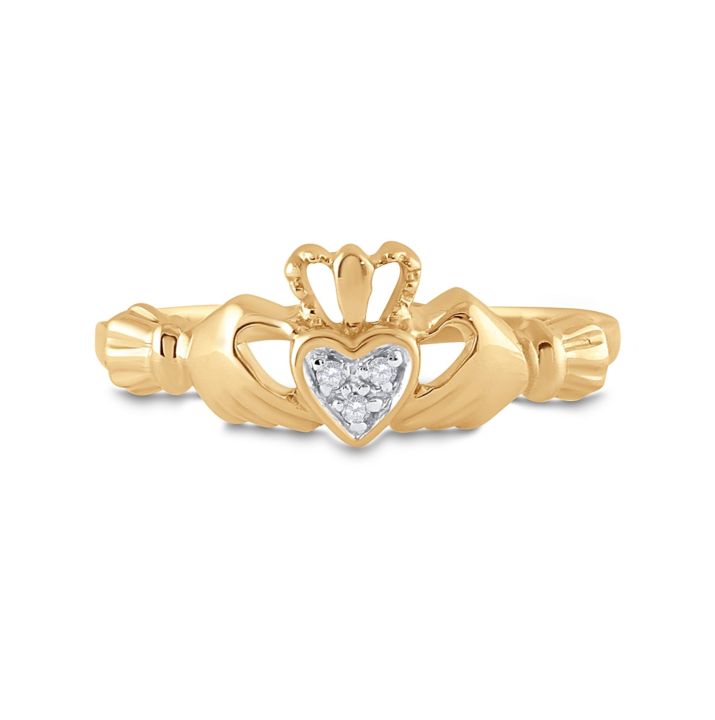 10K Yellow Or White Gold Womens Round Diamond Claddagh Heart Ring .02 Cttw, Womens Size: 5-10