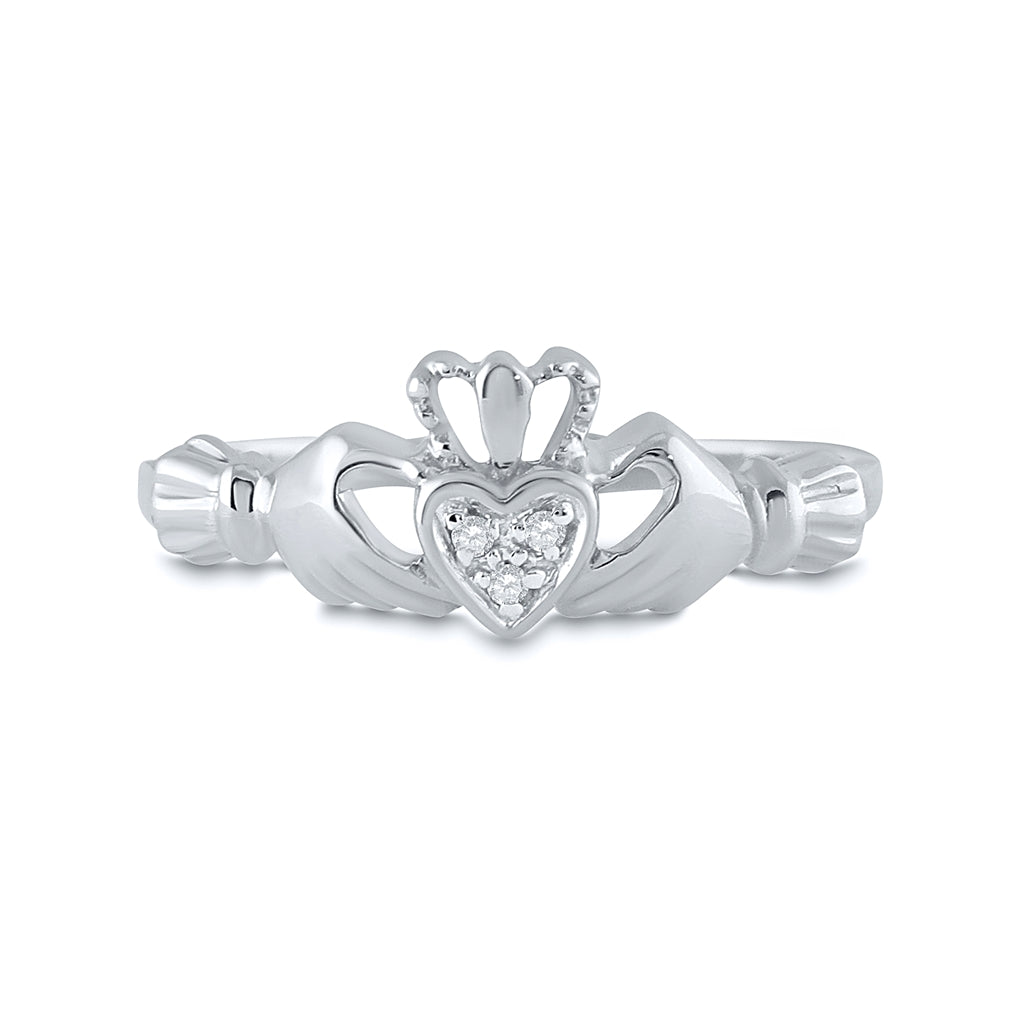 10K Yellow Or White Gold Womens Round Diamond Claddagh Heart Ring .02 Cttw, Womens Size: 5-10