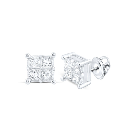 14K White Gold Womens Princess Diamond Square Earrings 1 Cttw, Length: 0.28 In, Width: 0.28 In