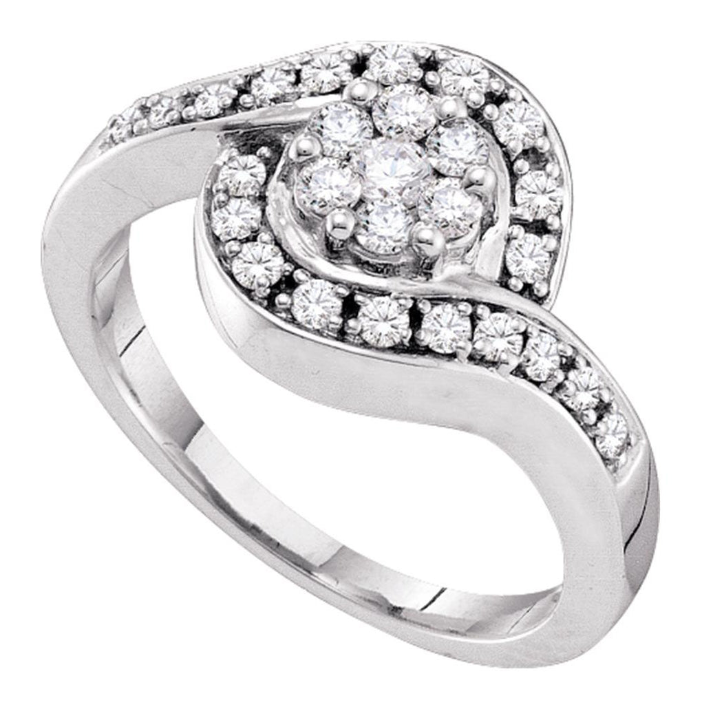 14kt White Gold Womens Round Diamond Cluster Bridal Wedding Engagement Ring 1/2 Cttw