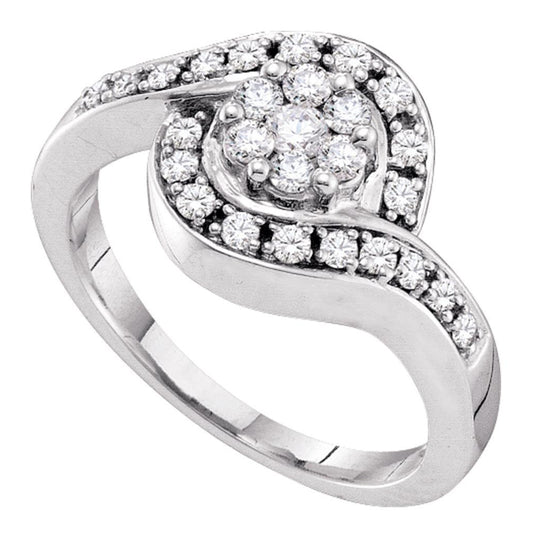 14kt White Gold Womens Round Diamond Cluster Bridal Wedding Engagement Ring 1/2 Cttw