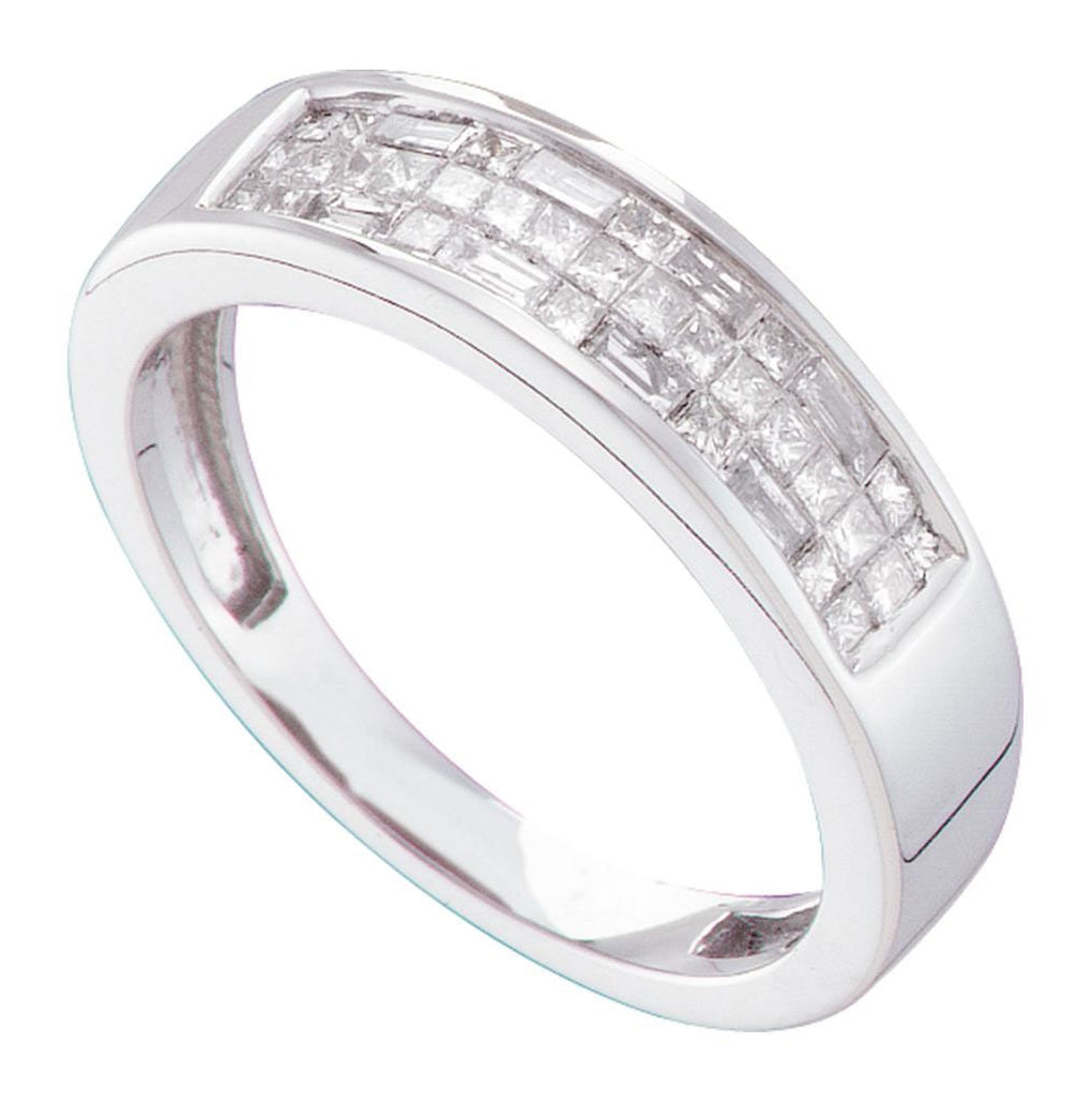 14kt White Gold Womens Princess Invisible-set Diamond Triple Row Band 1/2 Cttw