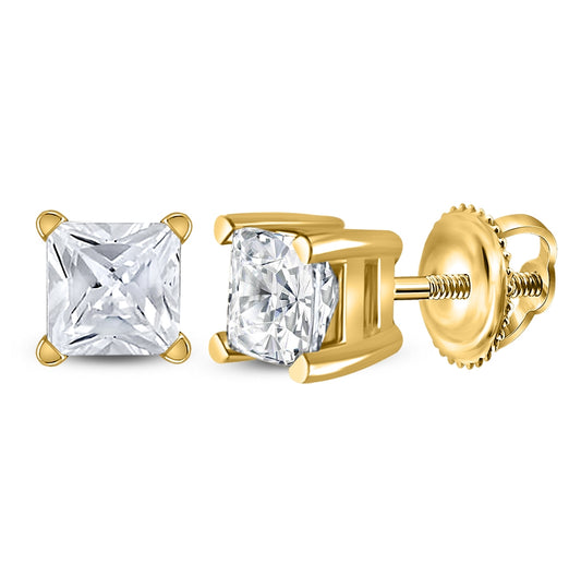 14K Yellow Gold Unisex Princess Diamond Solitaire Stud Earring 3/4ctw