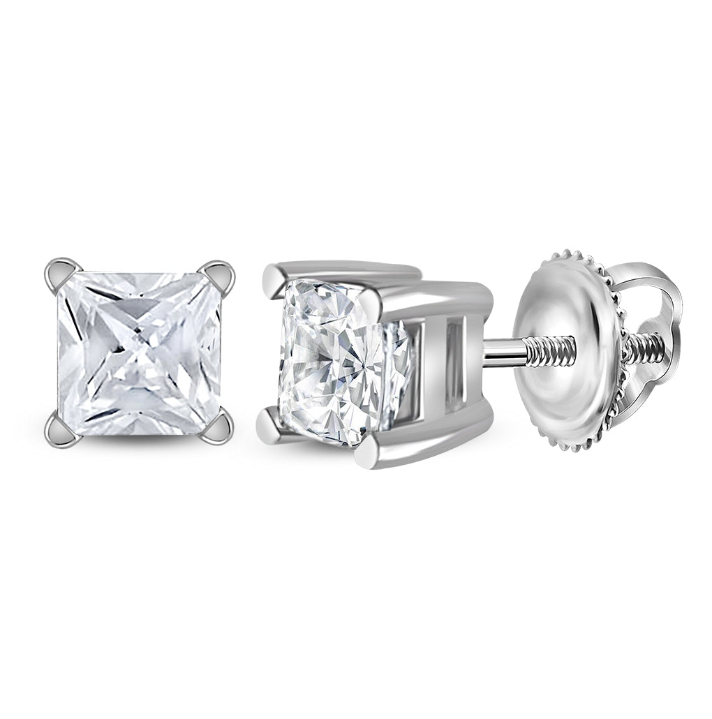 14K White Gold Womens Princess Diamond Solitaire Earrings 3/4ctw