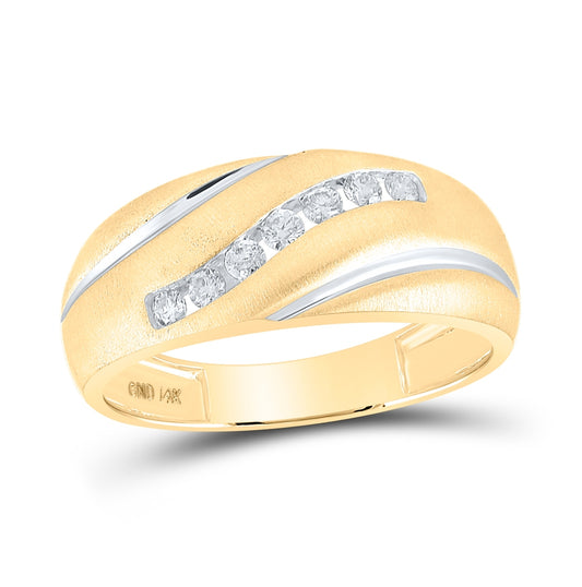 14K Yellow Gold Mens Round Diamond Band Ring 1/4 Cttw, Mens Size: 7-13