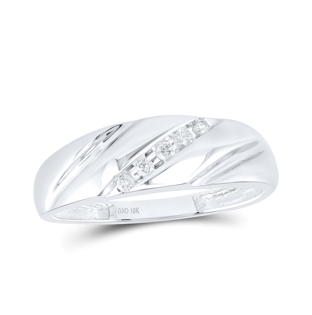 10K White Gold Mens Round Diamond Wedding Band Ring 1/10 Cttw, Mens Size: 7-13