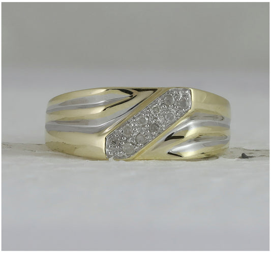 10K Yellow Gold Mens Round Diamond Band Ring 1/10 Cttw, Mens Size: 7-13