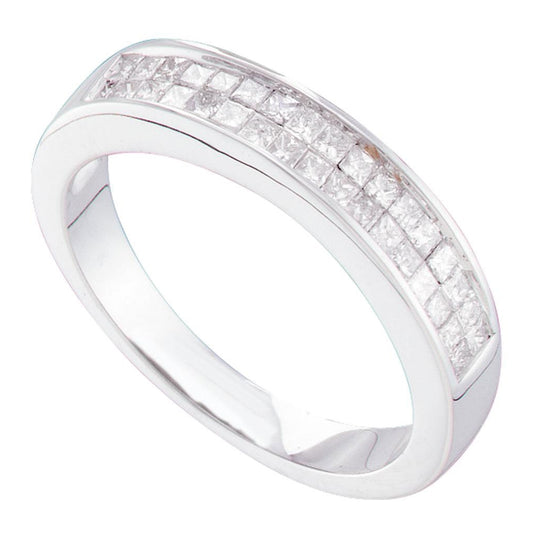 14kt White Gold Womens Princess Diamond Wedding Anniversary Band Ring 1/2 Cttw