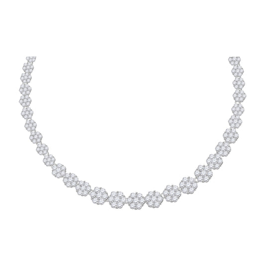 14K White Gold Womens Round Diamond Cocktail Flower Cluster Necklace 14 Cttw, Length: 17.5 In