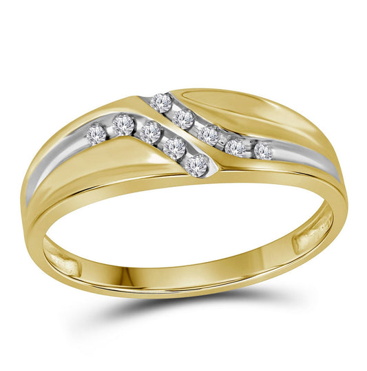 10K Yellow Gold Mens Round Diamond Double Row Slender Wedding Band 1/8 Cttw, Mens Size: 7-13