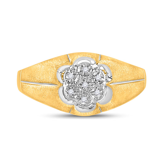 10K Yellow Gold Mens Round Diamond Matte Flower Cluster Ring .02 Cttw, Mens Size: 7-13