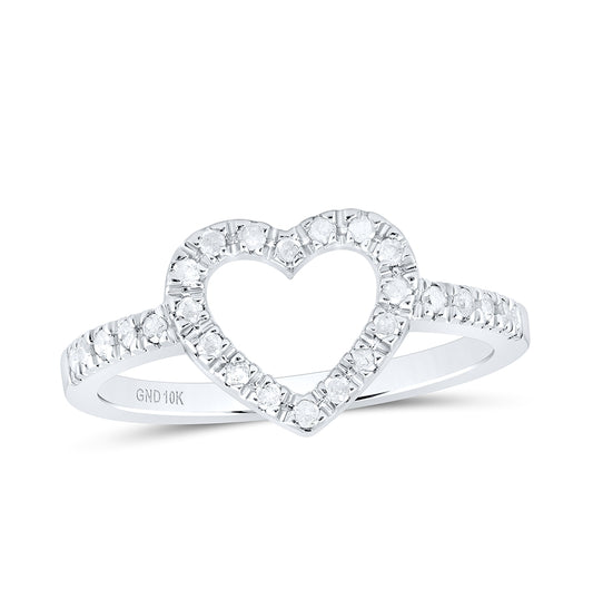 10K White Gold Womens Round Diamond Heart Ring 1/5 Cttw, Womens Size: 5-10