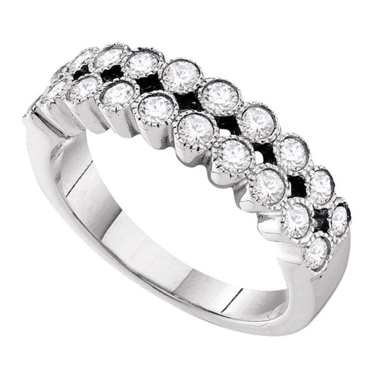 14kt White Gold Womens Round Diamond Milgrain Band Ring 3/4 Cttw