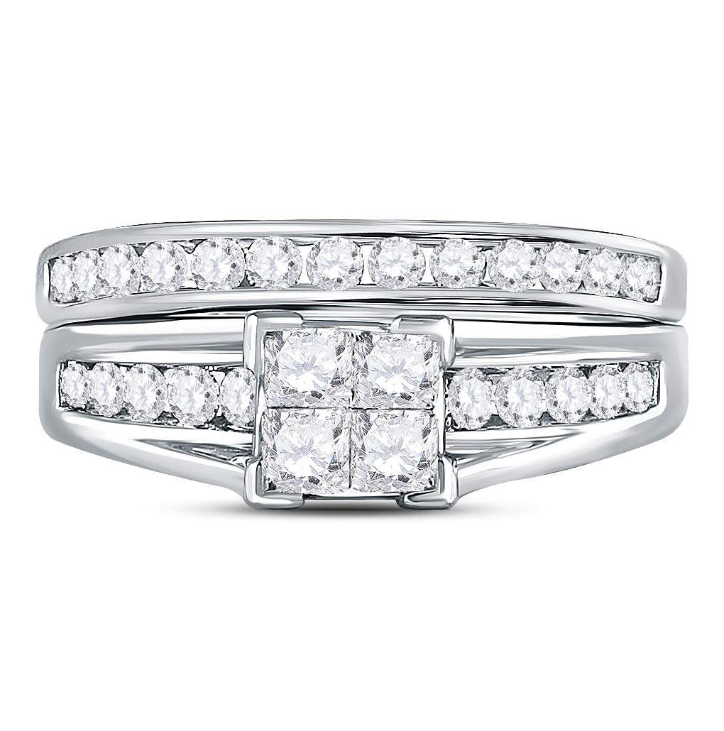 14K White Or Yellow Gold Princess Diamond Bridal Wedding Ring Band Set  - Size 7, Womens Size: 5-10
