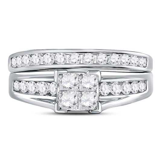 14K White Or Yellow Gold Princess Diamond Bridal Wedding Ring Band Set  - Size 7, Womens Size: 5-10