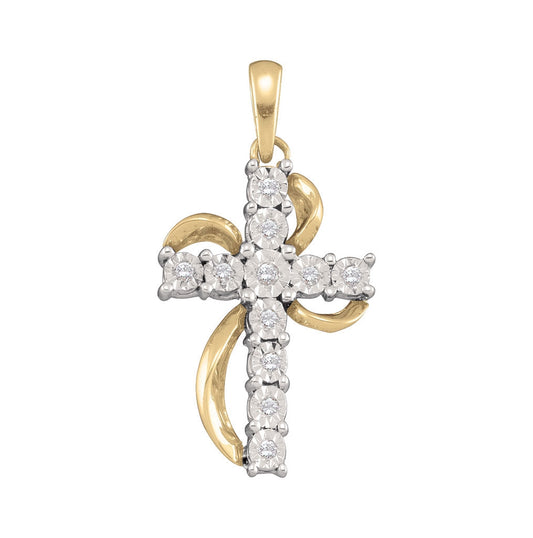 10kt Yellow Gold Womens Round Diamond Cross Faith Pendant 1/8 Cttw