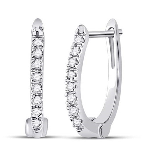 10K White Gold Womens Round Diamond Hoop Earrings 1/12 Cttw, Length: 0.51 In, Width: 0.04 In