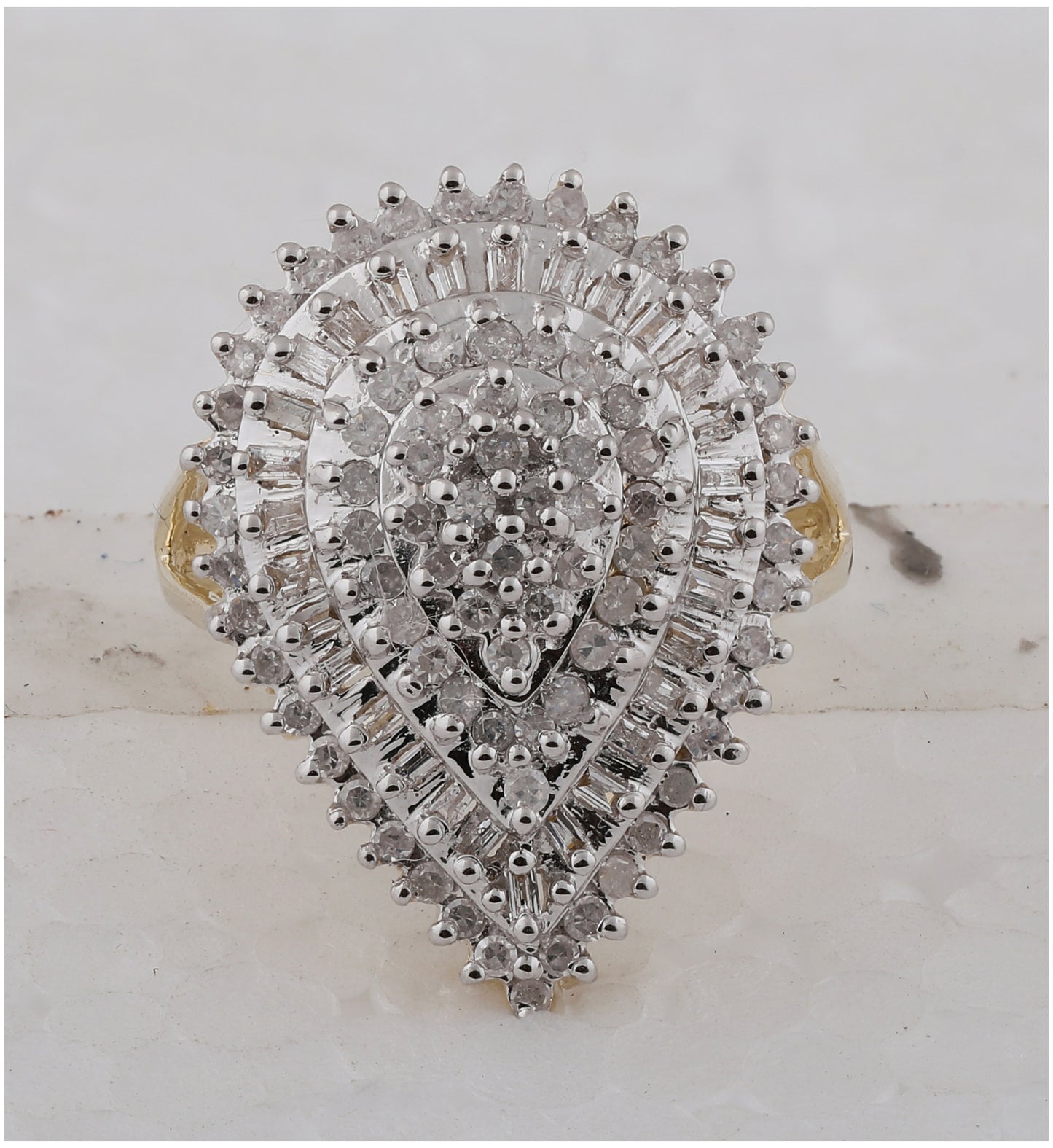 10K Yellow Gold Womens Round Diamond Teardrop Cluster Ring 7/8 Cttw, Womens Size: 5-10