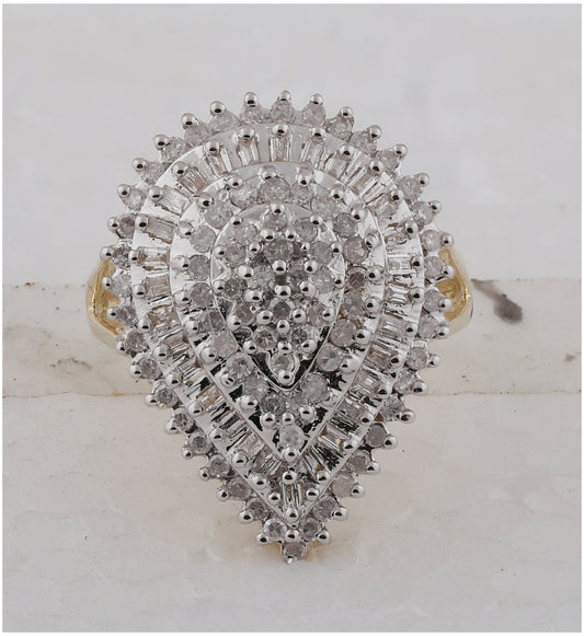 10K Yellow Gold Womens Round Diamond Teardrop Cluster Ring 7/8 Cttw, Womens Size: 5-10