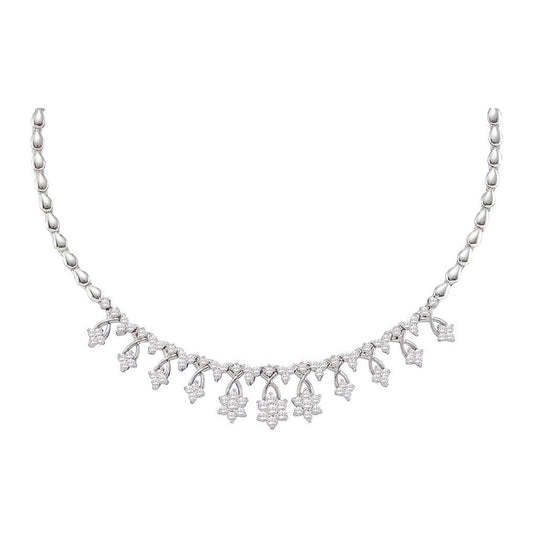 14kt White Gold Womens Round Diamond High-end Cluster Necklace 2.00 Cttw