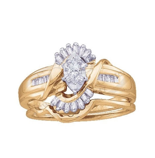 10kt Yellow Gold 1/4ct Diamond Mq-center Bridal Set