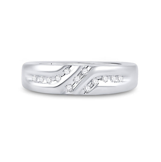 14K White Gold Mens Round Diamond Wedding Band Ring 1/8ctw, Mens Size: 7-13