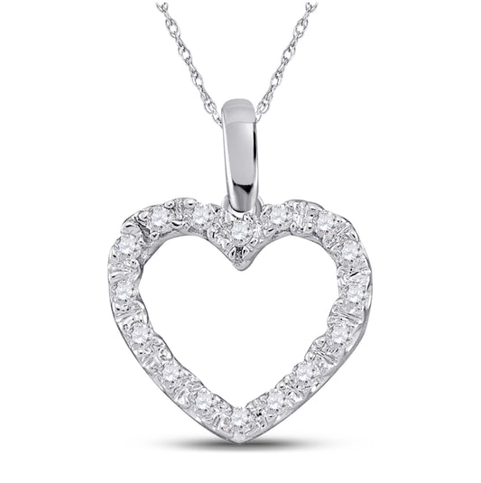 14K White Gold Womens Round Diamond Heart Pendant 1/10 Cttw
