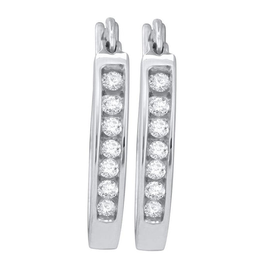 14kt White Gold Womens Round Channel-set Diamond Single Row Hoop Earrings 1/4 Cttw