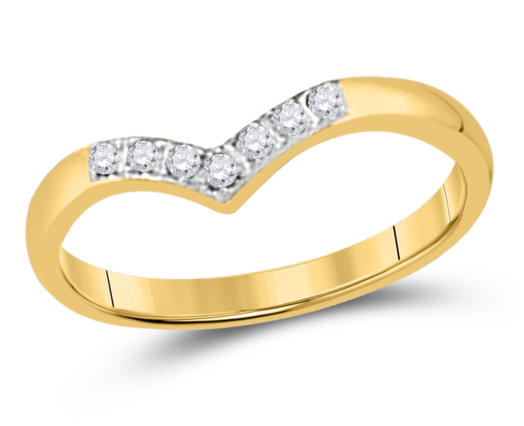14K Yellow Gold Womens Round Diamond Chevron Band Ring 1/20 Cttw, Womens Size: 5-10