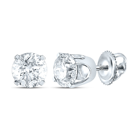 14K White Gold Women's Round Diamond Solitaire Earrings 1ctw
