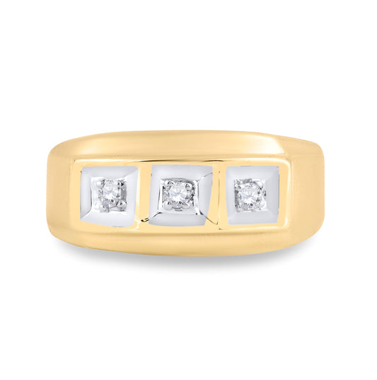 10K Yellow Gold Mens Round Diamond 3-stone Ring 1/10 Cttw, Mens Size: 7-13