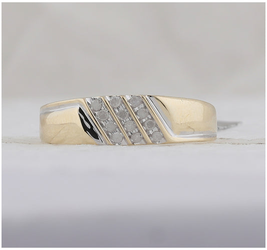 10K Yellow Or White Gold Mens Round Channel-set Diamond Diagonal Triple Row Wedding Band 1/8 Cttw, Mens Size: 7-13