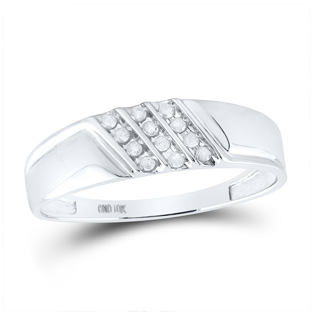 10K Yellow Or White Gold Mens Round Channel-set Diamond Diagonal Triple Row Wedding Band 1/8 Cttw, Mens Size: 7-13