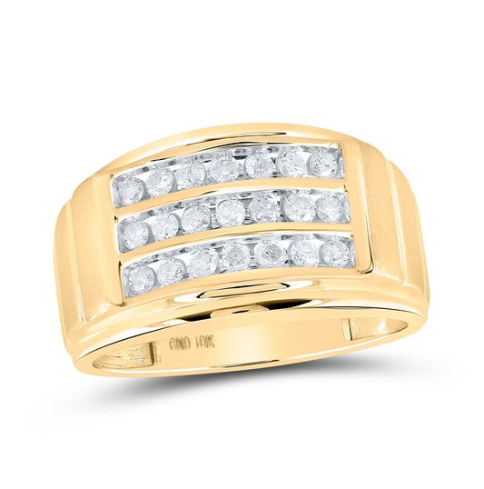 10K Yellow Or White Gold Mens Round Diamond Triple Row Band Ring 1/2 Cttw, Mens Size: 7-13